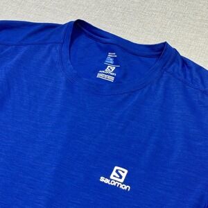Salomon T-Shirt Mens XL Blue Crew Neck Short Sleeve Tagless Polyester Wool